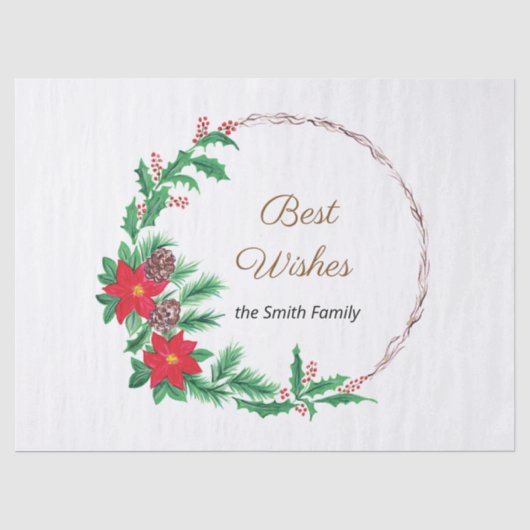 Beste Wünsche Red Blumen Wreath Seidenpapier (Vorderseite)