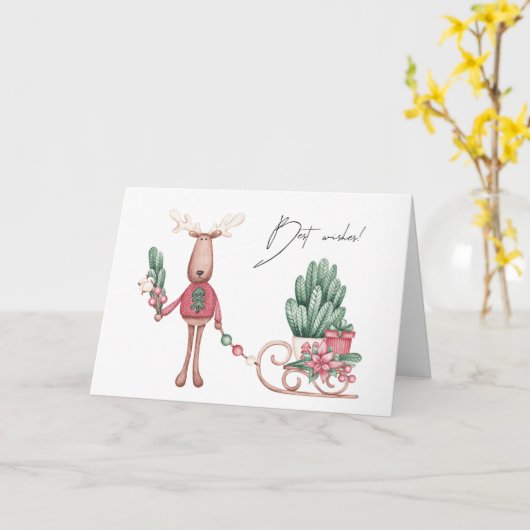 Beste Wünsche Rentier und Pine Boughs Karte (Gelbe Blume)