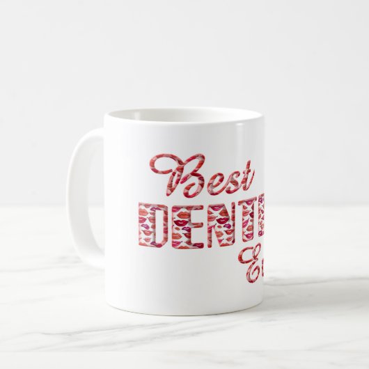 Beste Zahnärztin je Zähne Lippen Typografie Kaffeetasse (Vorderseite Links)