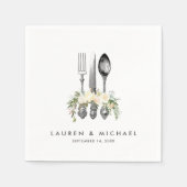 Besteck Elfenbein Blumengrün Hochzeitsnapkins Serviette (Vorderseite)