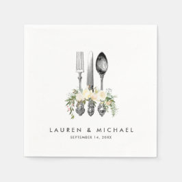 Besteck Elfenbein Blumengrün Hochzeitsnapkins Serviette