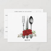 Besteck Rote Florale Hochzeit Rsvp Postkarte (Vorne/Hinten)
