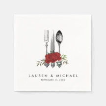 Besteck rote Rosen Blumengrün Hochzeitsnapkins