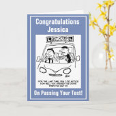 Bestehen des Fahrtests 3 Cartoon der Fahrschule. Karte (Gelbe Blume)