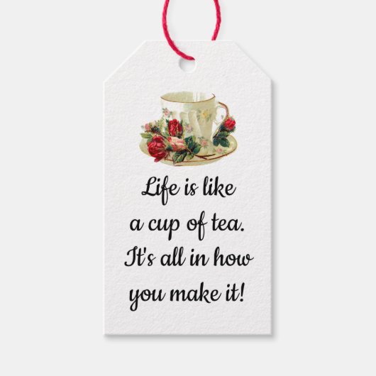 Bestellbarer Cup und Saucer mit Rose Teebeutel Geschenkanhänger (Vorderseite)