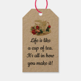 Bestellbarer Cup und Saucer mit Rose Teebeutel Geschenkanhänger