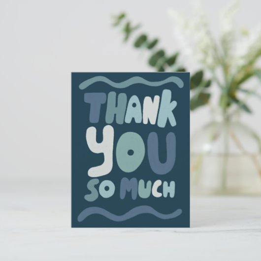 Bestellen DANK Blue Curvy Bubbleletters Custom QR Postkarte (Stehend Vorderseite)