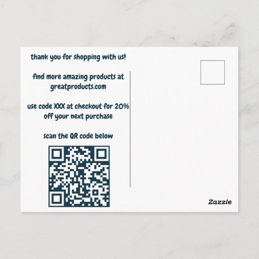 Bestellen DANK Blue Curvy Bubbleletters Custom QR Postkarte (Rückseite)