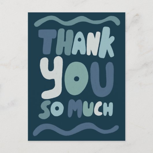 Bestellen DANK Blue Curvy Bubbleletters Custom QR Postkarte (Vorderseite)