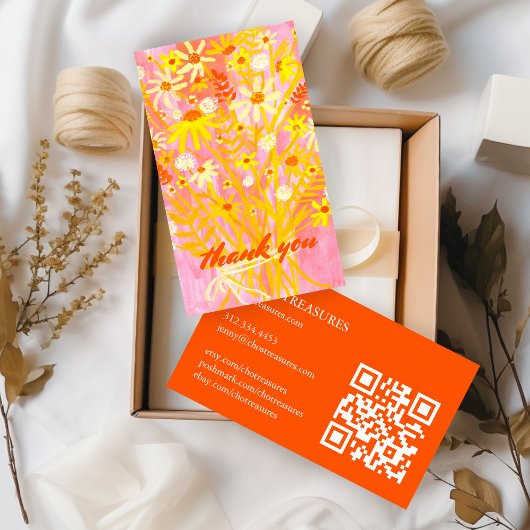 Bestellen DANK IHNEN Watercolor Daisy Bouquet QR C Visitenkarte