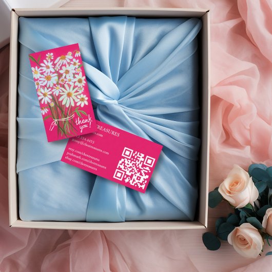 Bestellen DANK Niedlich Daisy Bouquet Pink QR Code Visitenkarte