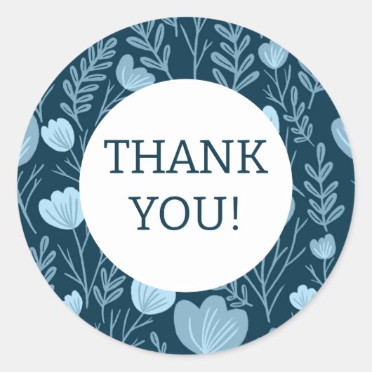 Bestellen DANK Niedliche Blue Floral Blume Runder Aufkleber (Vorderseite)