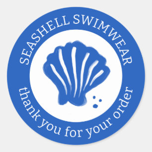 BESTELLEN DANKEN SIE Seashell Beach Blue White CUS Runder Aufkleber