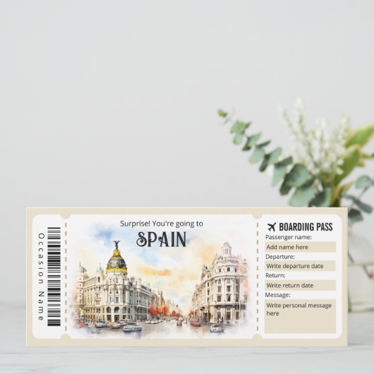 Bestellen Sie Spanien Flugzeug Ticket, Spanien Rei Einladung (Stehend Vorderseite)