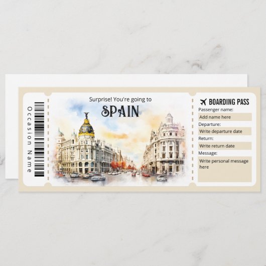 Bestellen Sie Spanien Flugzeug Ticket, Spanien Rei Einladung (Vorne/Hinten)