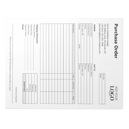 Bestellformular | Editierbares Logo für kleine Unt Notizblock (Vorderseite)