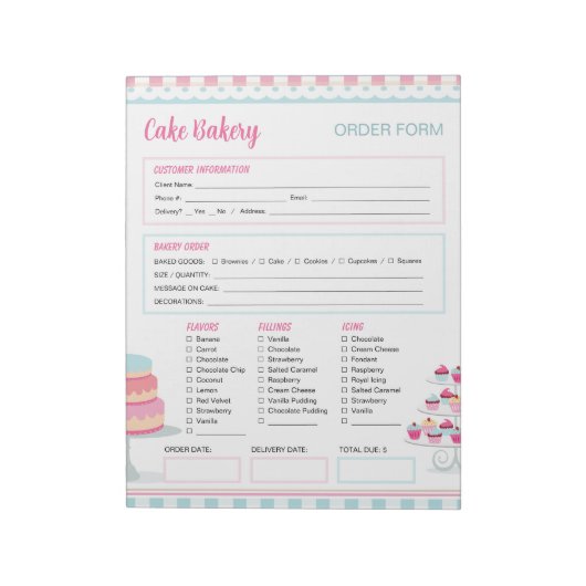 Bestellformular für Backwaren und Backwaren Notepa Notizblock (Rotiert)