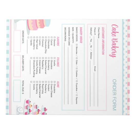 Bestellformular für Backwaren und Backwaren Notepa Notizblock (Vorderseite)