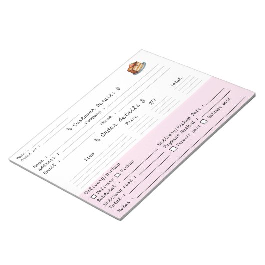 Bestellformular für berufliche Konditorei Notizblock (angewinkelt)