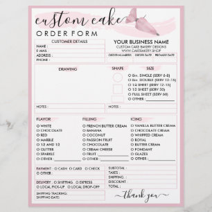 Bestellformular für Pink Blush Soft Bäckerei-Torte Flyer