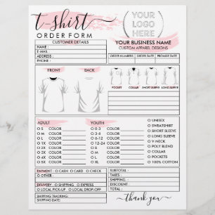 Bestellformular für T-Shirt-Druck von Pink Apparel Flyer