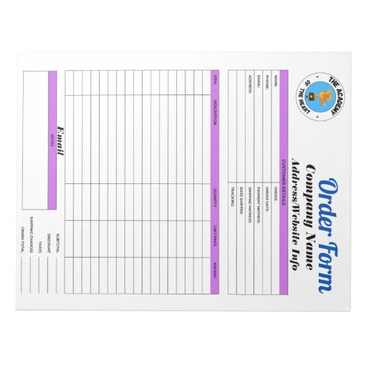 Bestellformular Notizblock (Vorderseite)