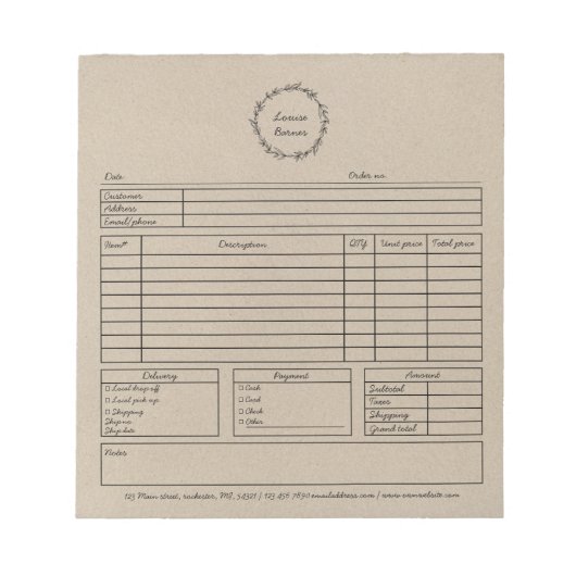 Bestellformular rustikal notizblock (Vorderseite)