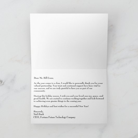 Bestellung Kundenwertschätzungsgeschäft Feiertagskarte (Innenseite)