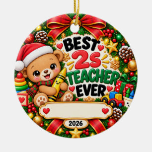 Bester 2-Jahre-Lehrer Weihnachtsbaumanhänger 2026 Keramik Ornament