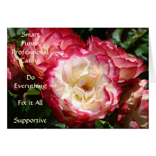 Bester Assistent! Karte rosa Rosen-intelligentes (Vorderseite (Horizontal))