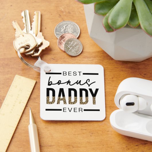Bester Bonus Daddy je Leopard-Typografie Schlüsselanhänger (Schreibtisch)
