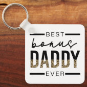 Bester Bonus Daddy je Leopard-Typografie Schlüsselanhänger (Vorderseite)