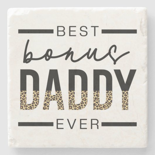 Bester Bonus Daddy je Leopard-Typografie Steinuntersetzer (Vorderseite)