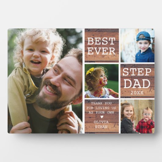 Bester Bonus Step Vater 4 Foto Collage Rustikales Fotoplatte (Vorderseite)