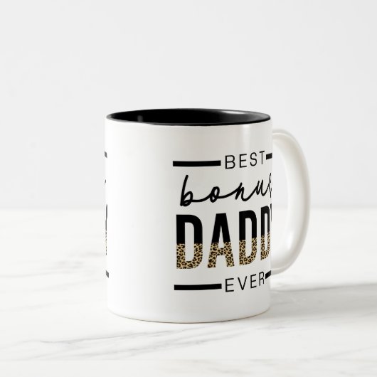 Bester Bonus-Vater je Leopard-Typografie Zweifarbige Tasse (VorderseiteRechts)
