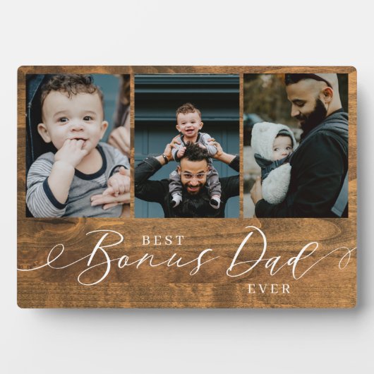 Bester Bonus Vater je Woodgrain Foto Fotoplatte (Vorderseite)