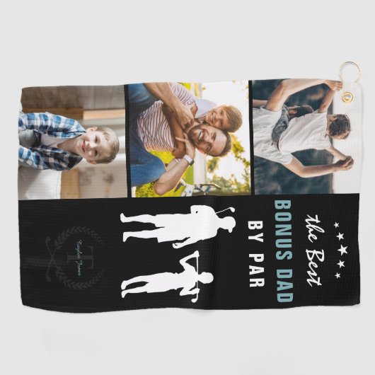 Bester Bonus-Vater nach Par | Monogramm-FotoCollag Golfhandtuch (Horizontal)