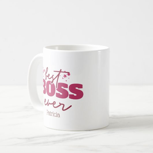 Bester Boss je Personalisierte rosa Buchstaben Kaffeetasse (Vorderseite Links)