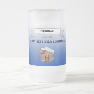 Bester Brau-Sommelier Dunkelblau-Weiß-Verlauf-Foto Mattglas Bierglas