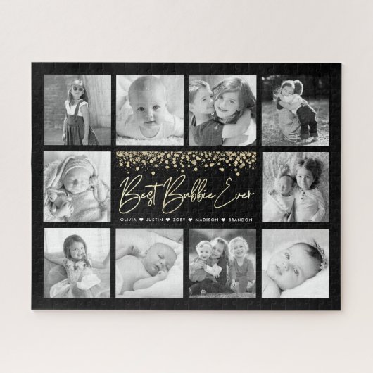 Bester Bubbie je 10 Foto Collage Gold Glitzer Puzzle (Horizontal)