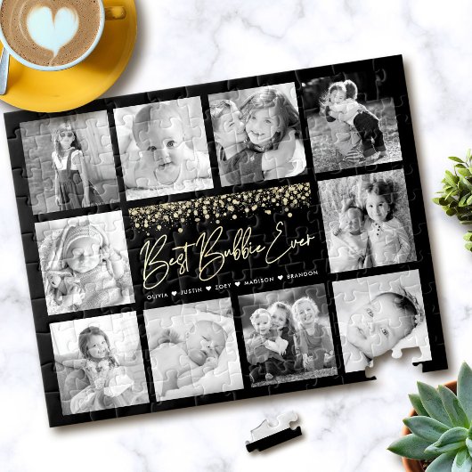 Bester Bubbie je 10 Foto Collage Gold Glitzer Puzzle