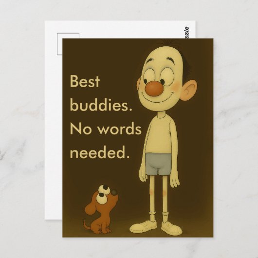 Bester Buddies-Heartwarming Cartoon Dog & Friend Postkarte (Vorne/Hinten)