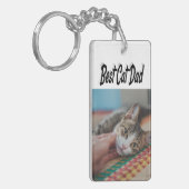 Bester Cat Vater Foto Schwarzer Text Schlüsselanhänger (Vorderseite links)