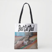 Bester Cat Vater Foto Schwarzer Text Tasche (Vorderseite)
