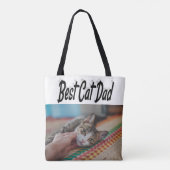Bester Cat Vater Foto Schwarzer Text Tasche (Rückseite)