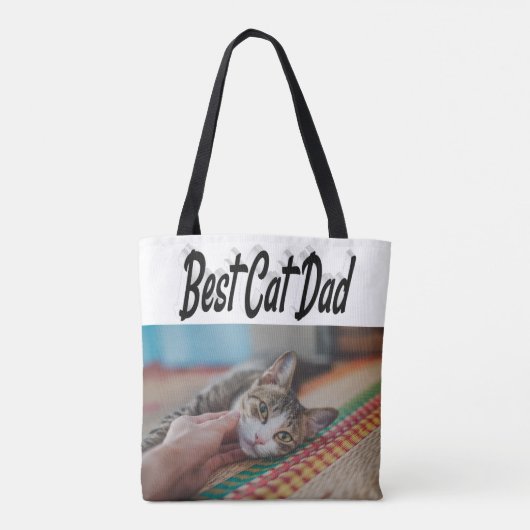 Bester Cat Vater Foto Schwarzer Text Tasche (Rückseite)