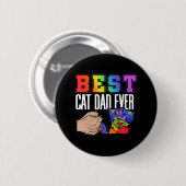 Bester Cat Vater je farbenfroher Regenbogen Vatert Button (Vorne & Hinten)