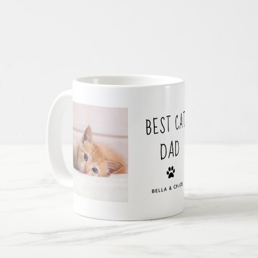 Bester Cat Vater | Zwei handgeschriebene Fotos Kaffeetasse (Vorderseite Links)