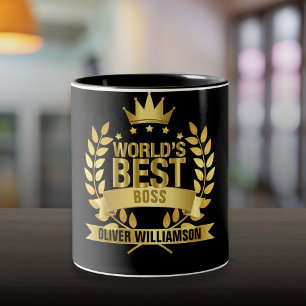 Bester Chef der Welt in Schwarz und Gold 5 Sterne Zweifarbige Tasse