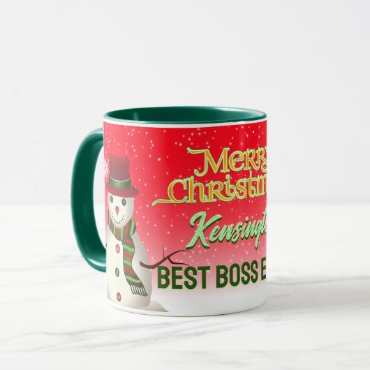 Bester Chef ever mit Schneemann auf ROT Tasse (Vorderseite Links)